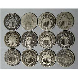 (12) Sheild Nickels - Mixed Dates