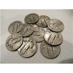 10- VG or Better Standing Liberty Quarters