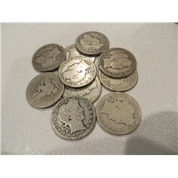 Lot of 10 Barber  Quarters