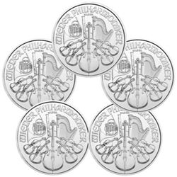(5) Austrian Philharmonic Silver 1 oz Rounds