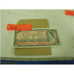 1954 Canadian 2 Dollar Bill