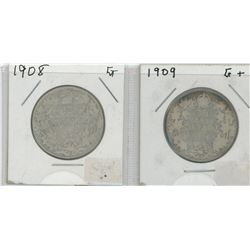 1908 and 1909 Canada Silver Fifty Cent Pieces