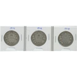1911, 1912, and 1913 Canada Silver Fifty Cent Pieces