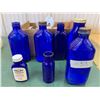 Image 1 : 7- Cobalt Blue Glass Bottles w/ Mandarin Orange Wood Crate
