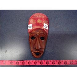 Wooden Carved Mask Jamaica Rasta Style Pink Hair Scarf