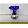 Image 4 : Czech Cobalt Blue Handblown Glass Vase Gilt and Painted