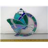 Image 1 : "Butterfly Solar Disk" Iridescent Madded Stained Glass Handmade - Diameter 8"