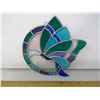 Image 2 : "Butterfly Solar Disk" Iridescent Madded Stained Glass Handmade - Diameter 8"
