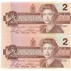 Image 1 : Two 1986 Canadian Two Dollar Bills - Sequential Serial Numbers