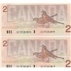 Image 2 : Two 1986 Canadian Two Dollar Bills - Sequential Serial Numbers