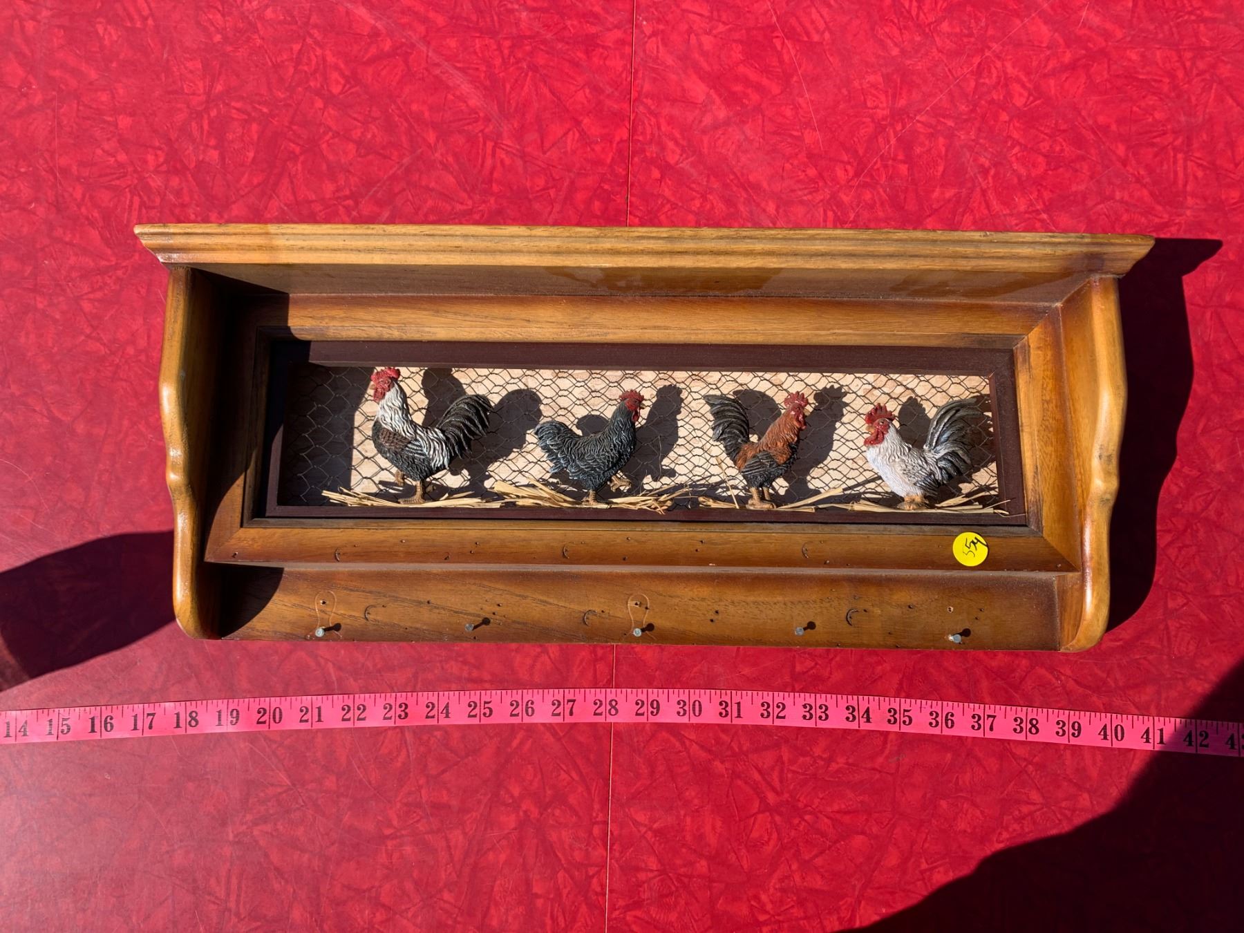 Chicken Key Rack Wooden Rooster w/ Chicken Wire - Key Rack