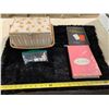 Image 1 : Sewing Basket w/ Porcelain Thimbles + 2 Sewing Books