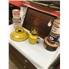 Image 1 : Lot of Kitchen Collectibles - Wood Tray, Art Deco Lamp (No Chimney) - dect, 5 Tins