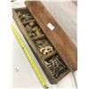 Image 1 : Vintage Shop Wooden Toolbox - full of Hinges, Handles, Locks, etc.