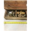 Image 2 : Vintage Shop Wooden Toolbox - full of Hinges, Handles, Locks, etc.