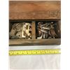 Image 3 : Vintage Shop Wooden Toolbox - full of Hinges, Handles, Locks, etc.