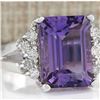 Image 2 : 7.53 CTW Natural Amethyst And Diamond Ring In 14K White Gold