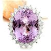 Image 1 : 23.73 CTW Natural Kunzite 14K Solid White Gold Diamond Ring