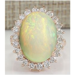 7.64 CTW Natural Opal And Diamond Ring In 18K Rose Gold