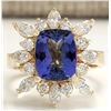 Image 1 : 4.36 CTW Natural Blue Tanzanite And Diamond Ring In 14K Solid Yellow Gold