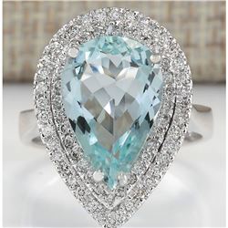 4.74 CTW Natural Aquamarine And Diamond Ring In 18K White Gold