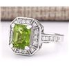 Image 2 : 3.67 CTW Natural Peridot And Diamond Ring In 14k White Gold