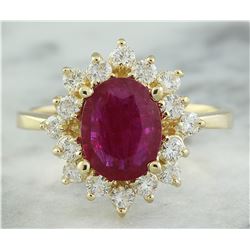 3.08 CTW Ruby 18K Yellow Gold Diamond Ring