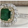 Image 2 : 2.88 CTW Natural Emerald And Diamond Ring 14K Solid Two-Tone Gold