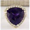 Image 1 : 12.65 CTW Natural Amethyst And Diamond Ring In 14k Solid Yellow Gold