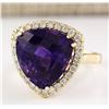 Image 2 : 12.65 CTW Natural Amethyst And Diamond Ring In 14k Solid Yellow Gold