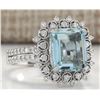 Image 2 : 4.15 CTW Natural Aquamarine And Diamond Ring In 14K White Gold