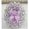 Image 1 : 12.00 CTW Natural Kunzite And Diamond Ring 14K Solid White Gold