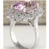 Image 3 : 12.00 CTW Natural Kunzite And Diamond Ring 14K Solid White Gold