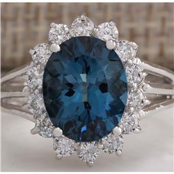 4.37CTW Natural London Blue Topaz And Diamond Ring In14K Solid White Gold