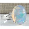 Image 2 : 9.82 CTW Natural Opal And Diamond Ring 14K Solid White Gold