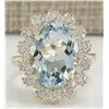 Image 1 : 7.11 CTW Natural Aquamarine And Diamond Ring In 14K Solid Yellow Gold