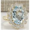 Image 2 : 7.11 CTW Natural Aquamarine And Diamond Ring In 14K Solid Yellow Gold