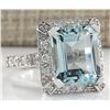 Image 2 : 5.83 CTW Natural Blue Aquamarine Diamond Ring 18K Solid White Gold