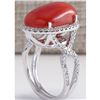 Image 3 : 11.44CTW Natural Red Coral And Diamond Ring In 18K Yellow Gold