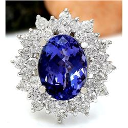 7.47 CTW Natural Tanzanite 18K Solid White Gold Diamond Ring