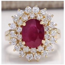 3.27 CTW Natural Ruby And Diamond Ring 18K Solid Yellow Gold