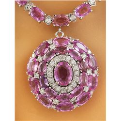 37.80 CTW Sapphire 14K White Gold Diamond Necklace