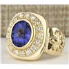 Image 2 : 5.52 CTW Natural Mens Blue Tanzanite And Diamond Ring 14k Yellow Gold