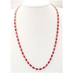 30.65 CTW Natural African Ruby And Diamond Necklace In 14k Yellow Gold