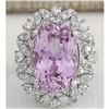 Image 1 : 12.00 CTW Natural Kunzite And Diamond Ring 18K Solid White Gold