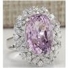 Image 2 : 12.00 CTW Natural Kunzite And Diamond Ring 18K Solid White Gold