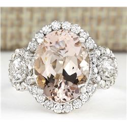 5.84 CTW Natural Morganite And Diamond Ring In 14k White Gold