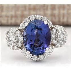5.32 CTW Natural Blue Tanzanite And Diamond Ring 18K Solid White Gold