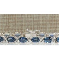 12.15 CTW Natural Sapphire And Diamond Bracelet In 14K Solid White Gold