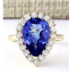 5.19 CTW Natural Tanzanite And Diamond Ring In 18K Yellow Gold